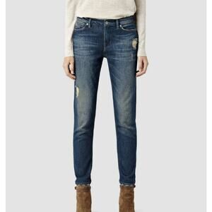 AllSaints Zig Destroy Ripped Skinny Jeans Women’s Sz 26 Distressed Denim